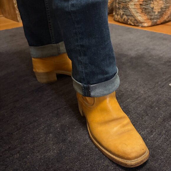 Landis women's leather Campus boots 9 square toe tan mid calf western vintage - Picture 2 of 16